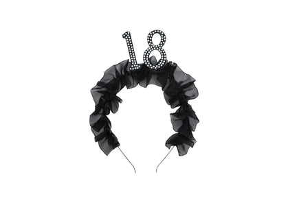 1 Stirnband - 18 mit Rüschen und Perlen - Black