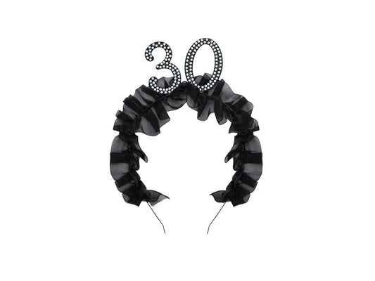 1 Stirnband - 30 mit Rüschen und Perlen - Black