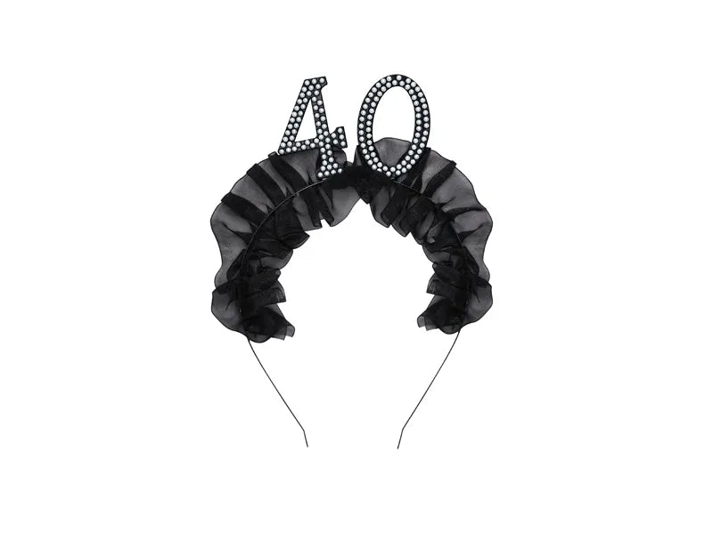 1 Stirnband - 40 mit Rüschen und Perlen - Black
