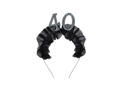1 Stirnband - 40 mit Rüschen und Perlen - Black