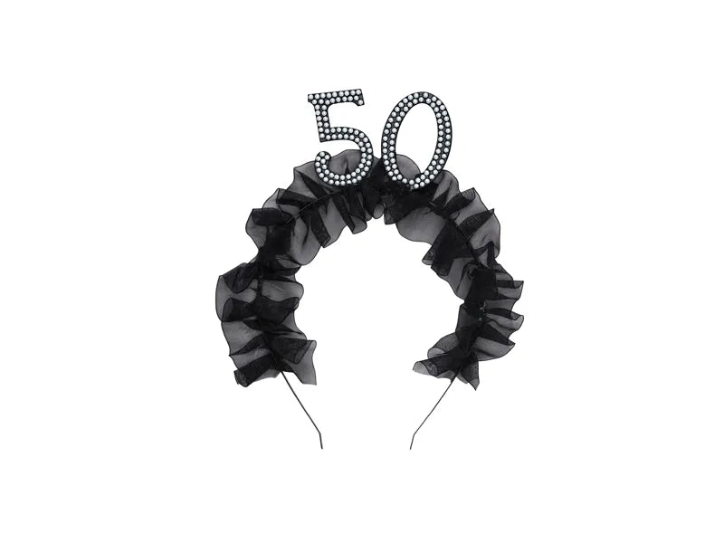 1 Stirnband - 50 mit Rüschen und Perlen - Black