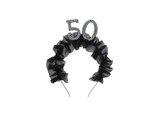 1 Stirnband - 50 mit Rüschen und Perlen - Black