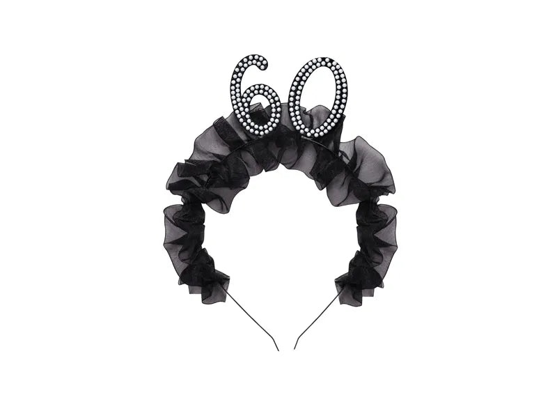 1 Stirnband - 60 mit Rüschen und Perlen - Black