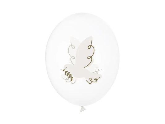 6 Motivballons - Ø 30cm - Taube - Crystal Clear