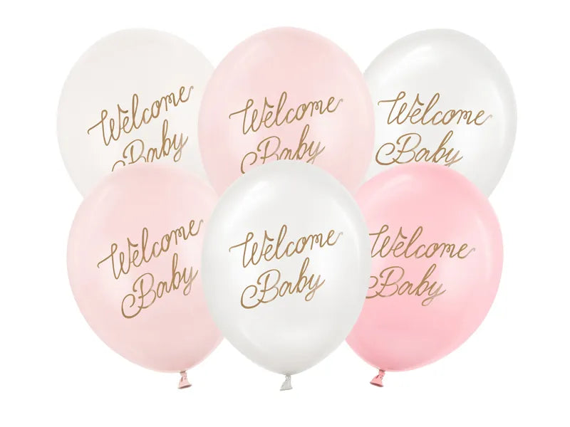6 Motivballons - Ø 30 cm - Welcome Baby - Rosa Mix