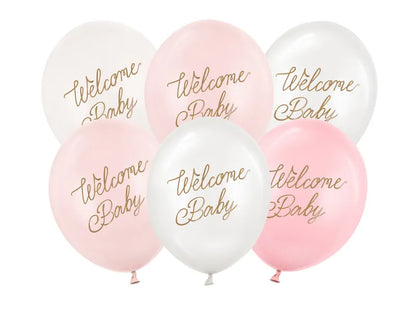 6 Motivballons - Ø 30 cm - Welcome Baby - Rosa Mix