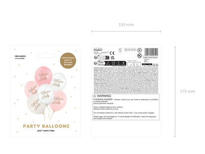 6 Motivballons - Ø 30 cm - Welcome Baby - Rosa Mix
