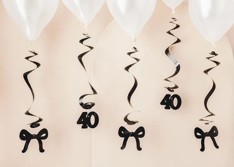 5 Geburtstagswirbel 50 cm mit Schleifen - 40. Geburtstag - Schwarz