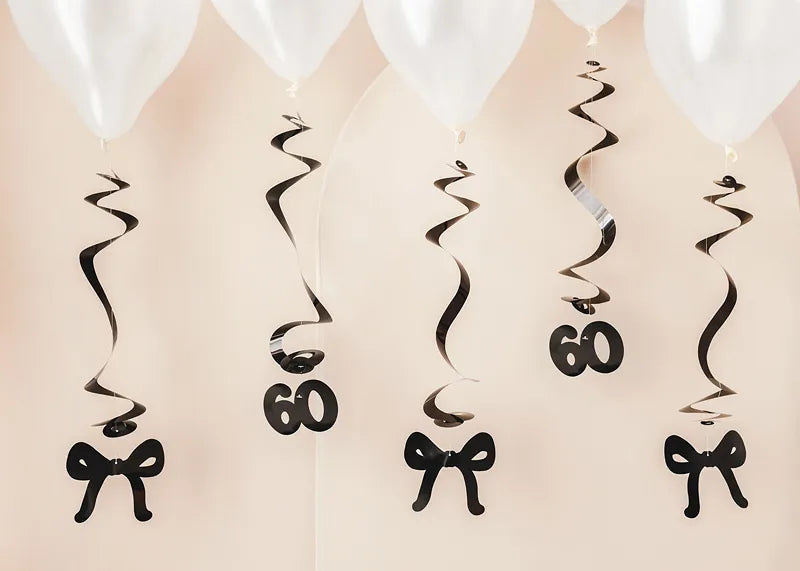 5 Geburtstagswirbel 50 cm mit Schleifen - 60. Geburtstag - Schwarz